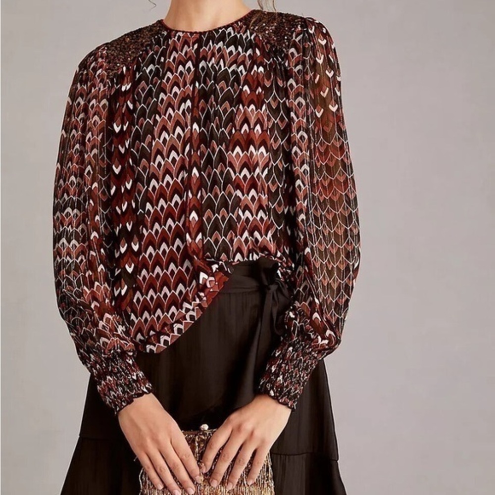 Anthro BI-nk Sequin-Embellished Blouse